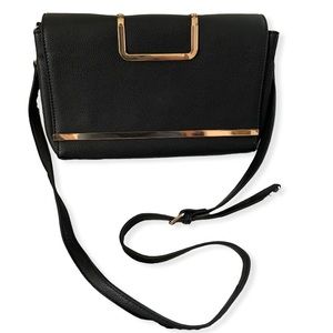 CHARMING CHARLIE Black and Gold Handbag Crossbody Purse